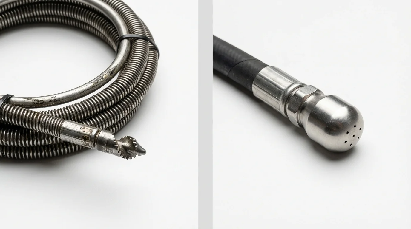 Drain snake cable and hydro jetting nozzle used for drain cleaning in Barbourville, KY