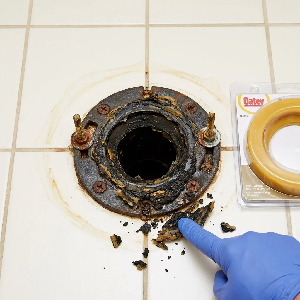 Failed wax ring showing water seepage at the base of a toilet in a Barbourville, KY home