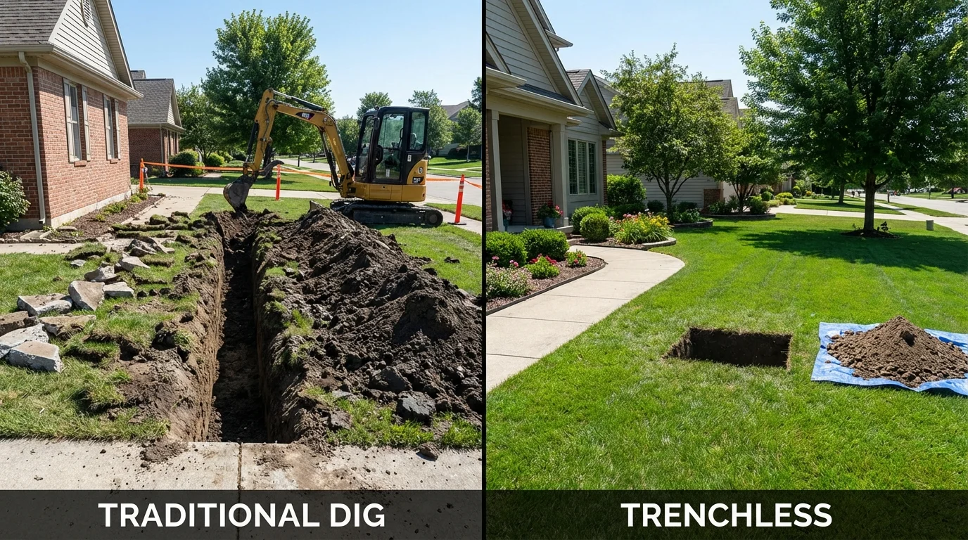 Trenchless sewer repair with minimal yard damage versus traditional excavation in Barbourville, KY